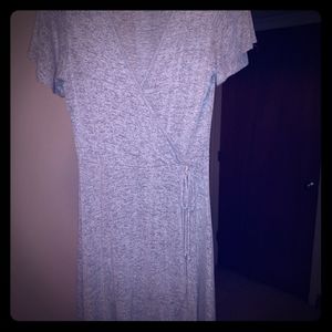 Grey summer dress with very low sexy  neck line